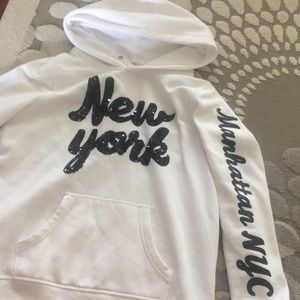 White hoodie with glittery letters. Like new